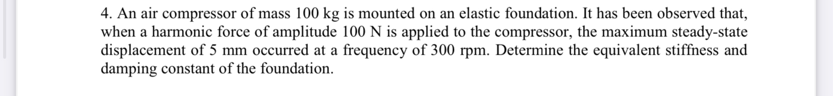 An air compressor of mass 1 0 0 kg is mounted on