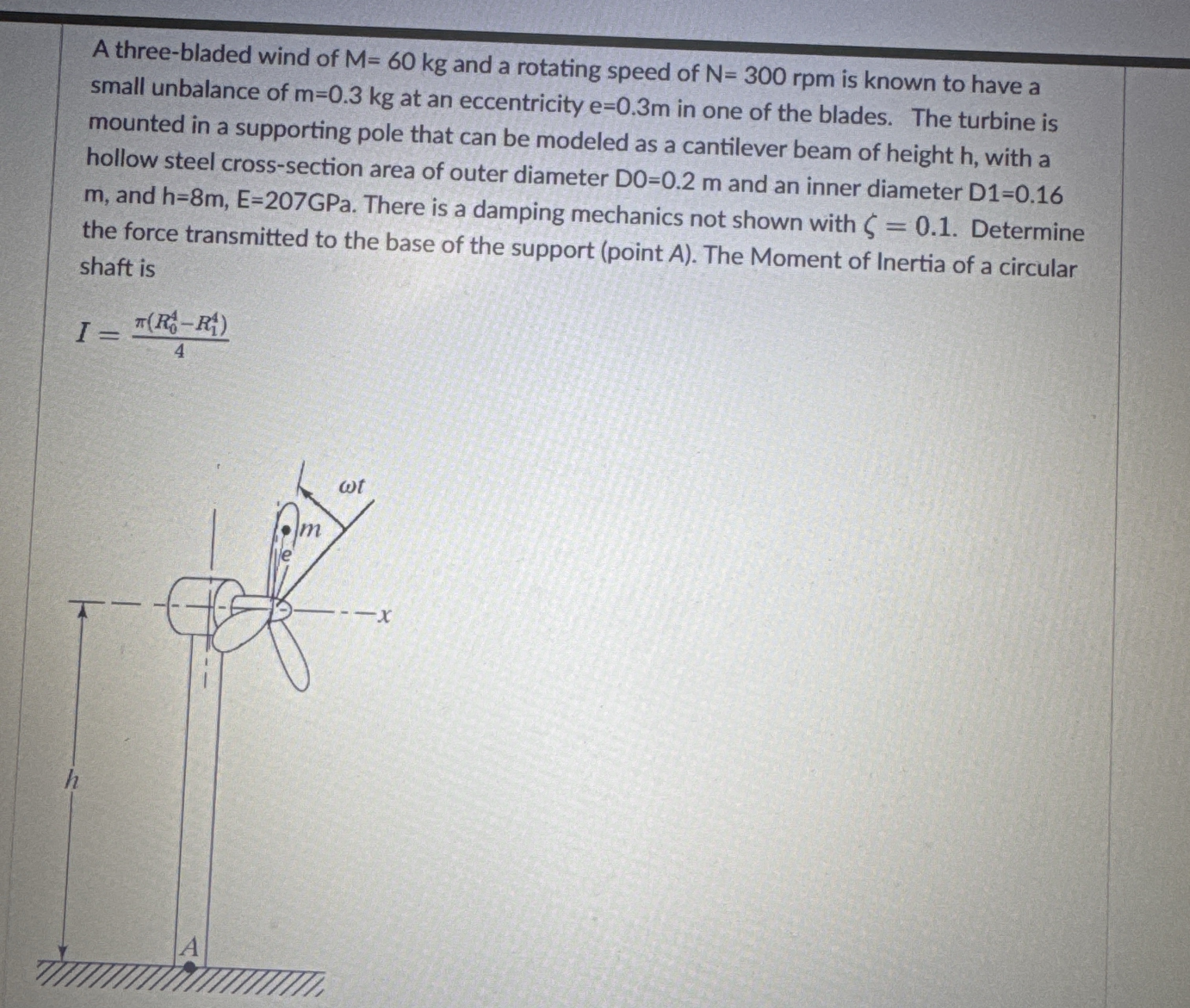 A three - bladed wind of M = 6 0 k g and a