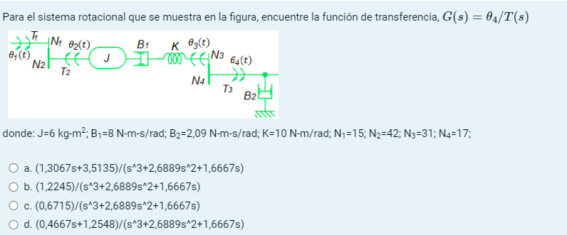 For the rotational system shown in the figure,