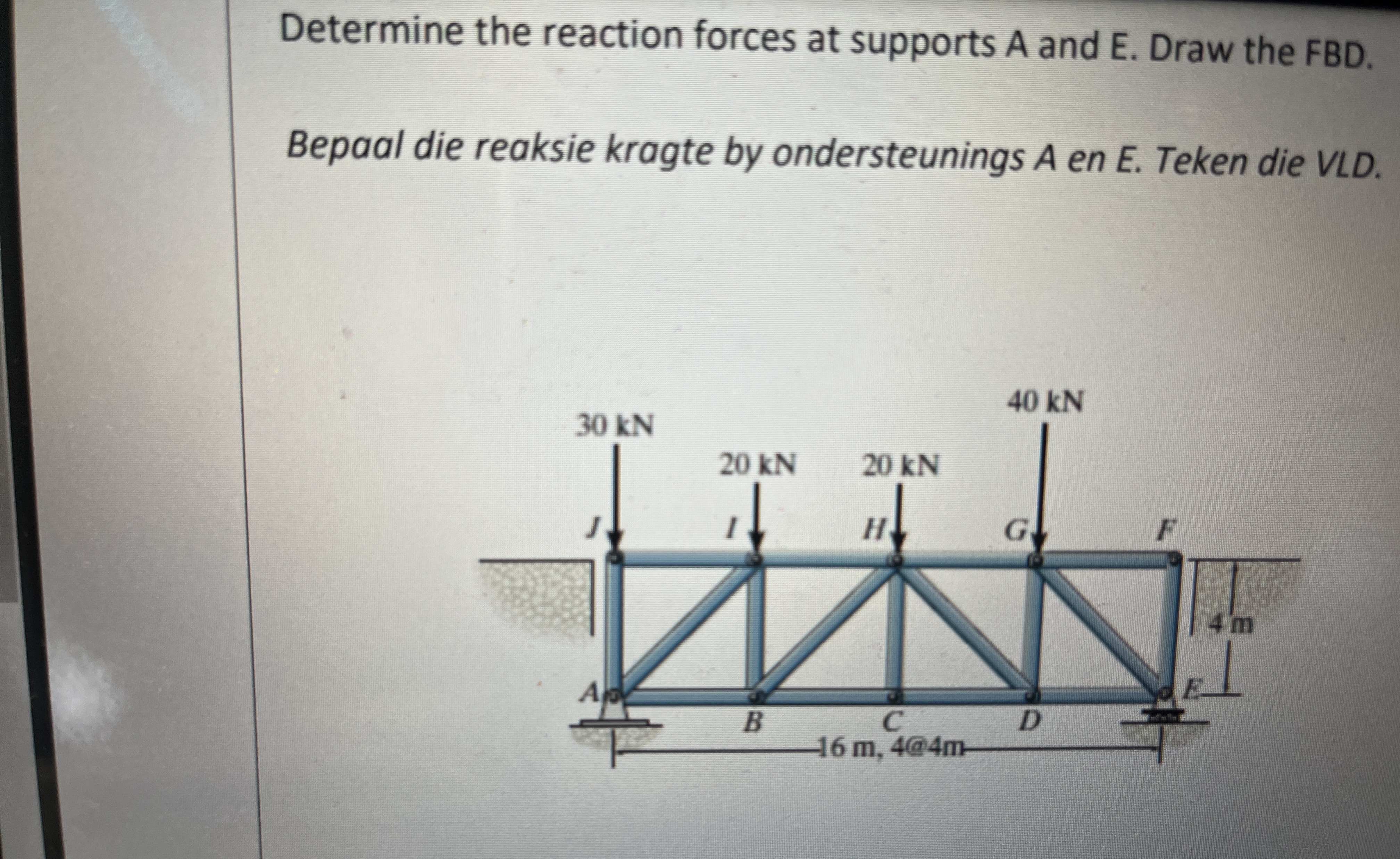 Determine the reaction forces at supports A and E