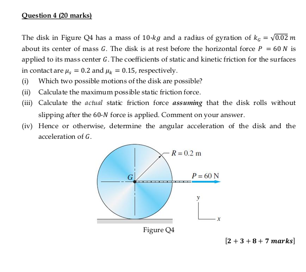 Question 4 ( 2 0 marks ) The disk in Figure Q 4