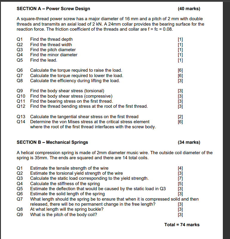 A square - thread power screw has a major