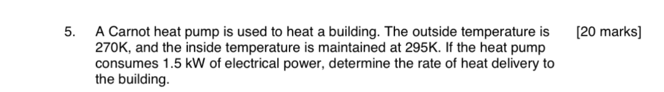 A Carnot heat pump is used to heat a building.