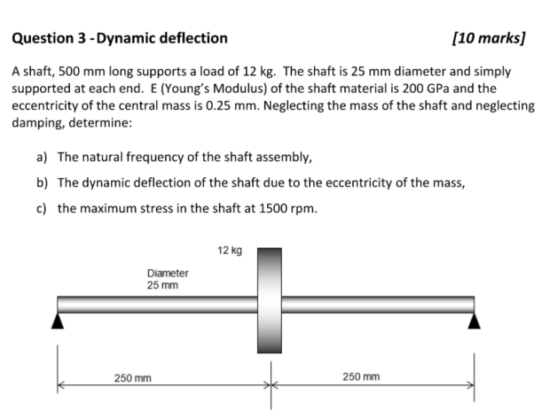 Question 3 - Dynamic deflection [ 1 0 marks ] A