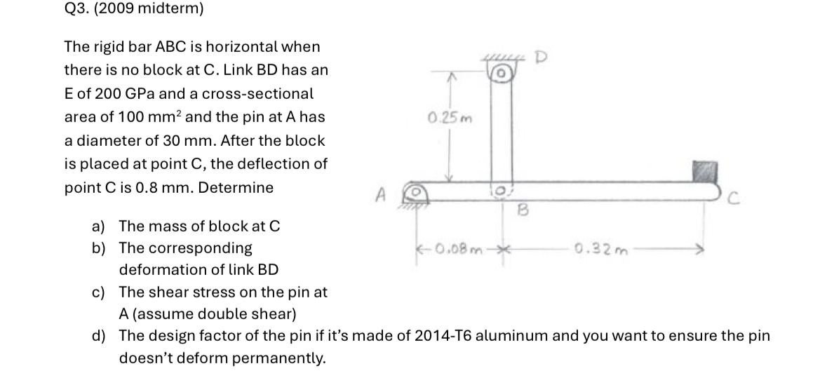 Q 3 . ( 2 0 0 9 midterm ) The rigid bar ABC is