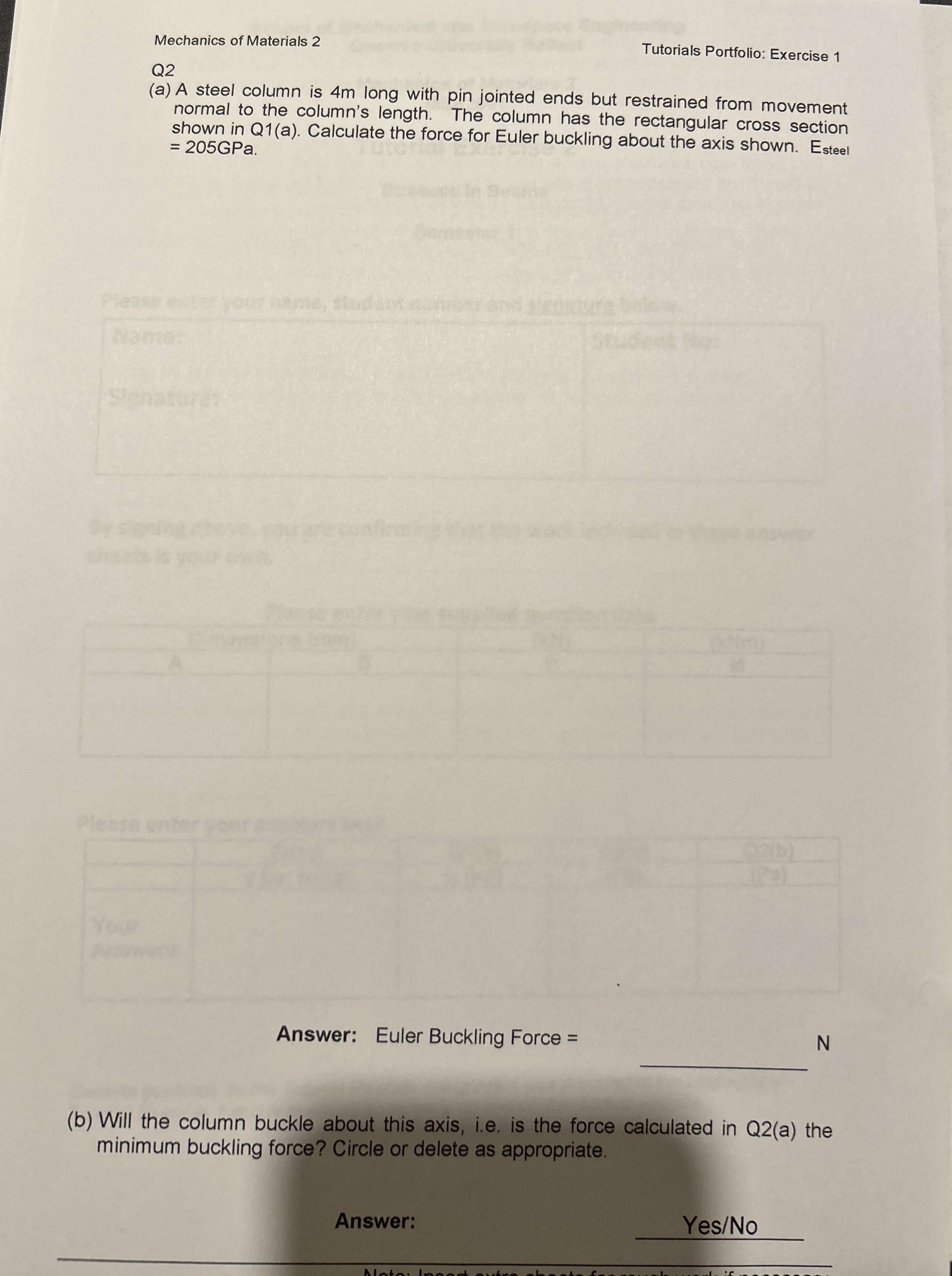 Mechanics of Materials 2 Tutorials Portfolio: