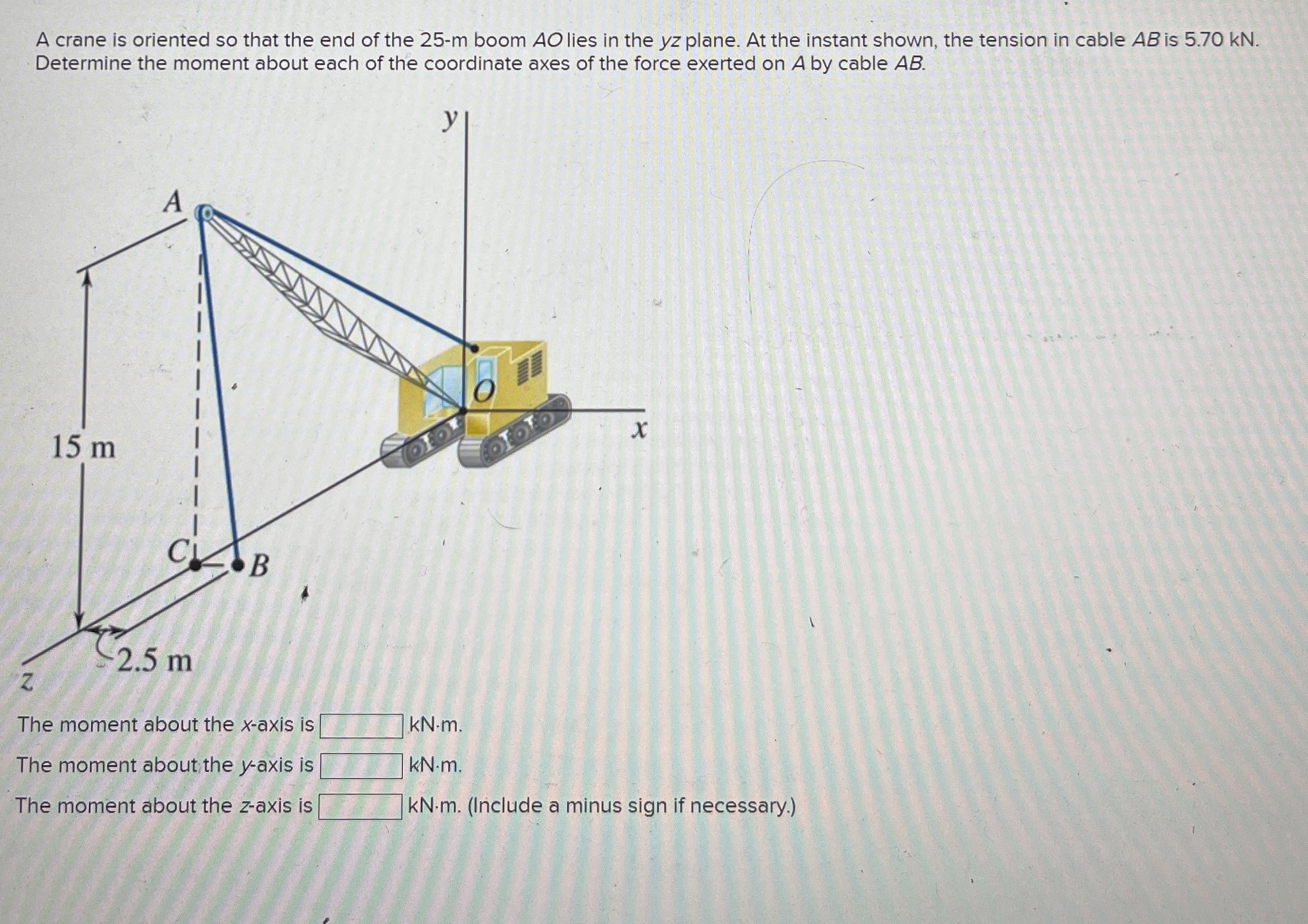 A crane is oriented so that the end of the 2 5 -