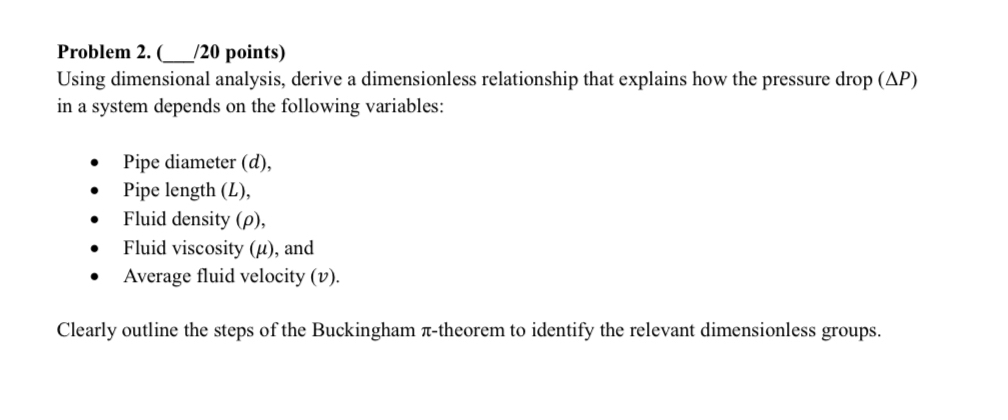 Problem 2 . 1 , 2 0 points ) Using dimensional