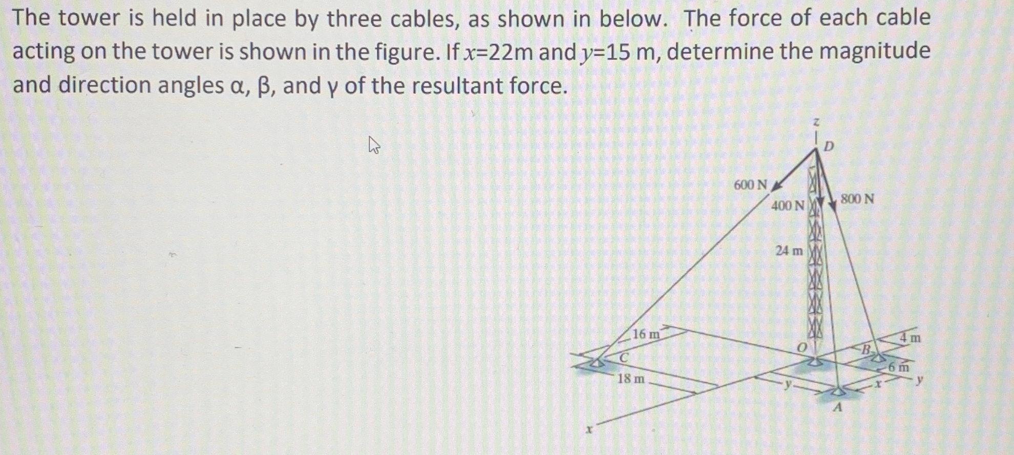 The tower is held in place by three cables, as