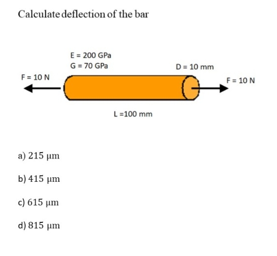 Calculate deflection of the bar a ) 2 1 5 m b ) 4