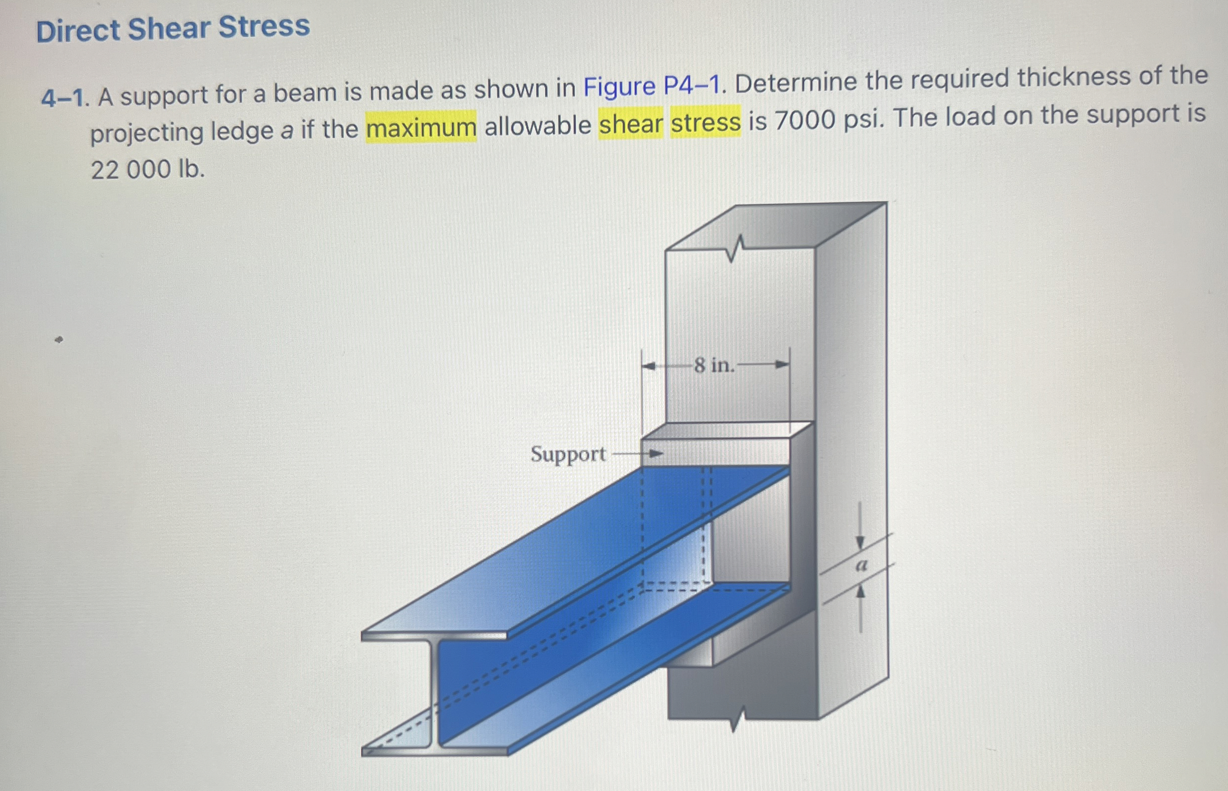 Direct Shear Stress . A support for a beam is