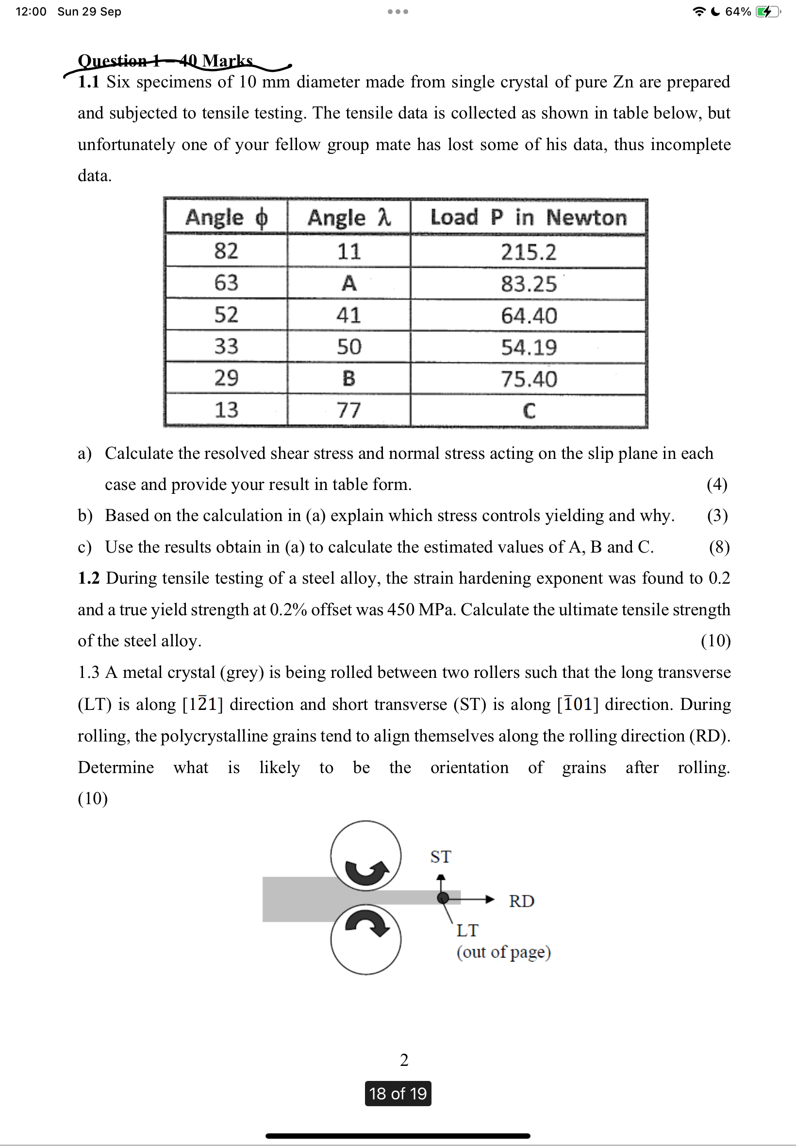 Question - 4 - 4 0 Marks 1 . 1 Six specimens of 1