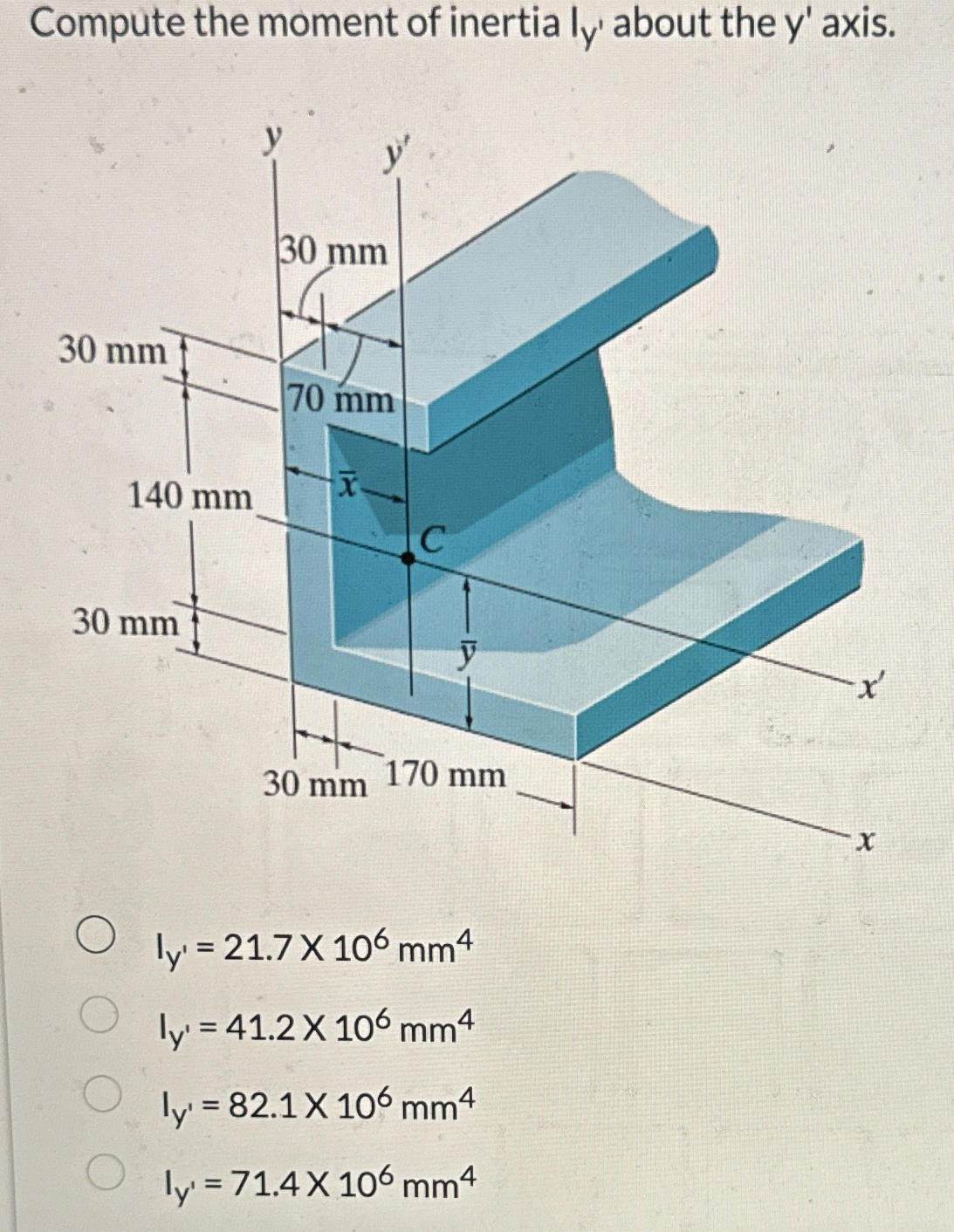 Compute the moment of inertia I y ' about the y '