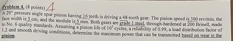 problem 4 . ( 8 points ) q , A 2 0 pressure angle