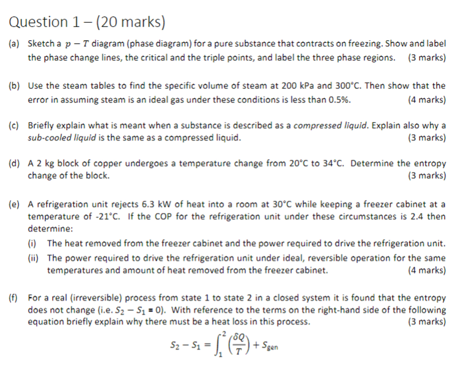 Question 1 ( a ) Sketch a p - T diagram ( phase