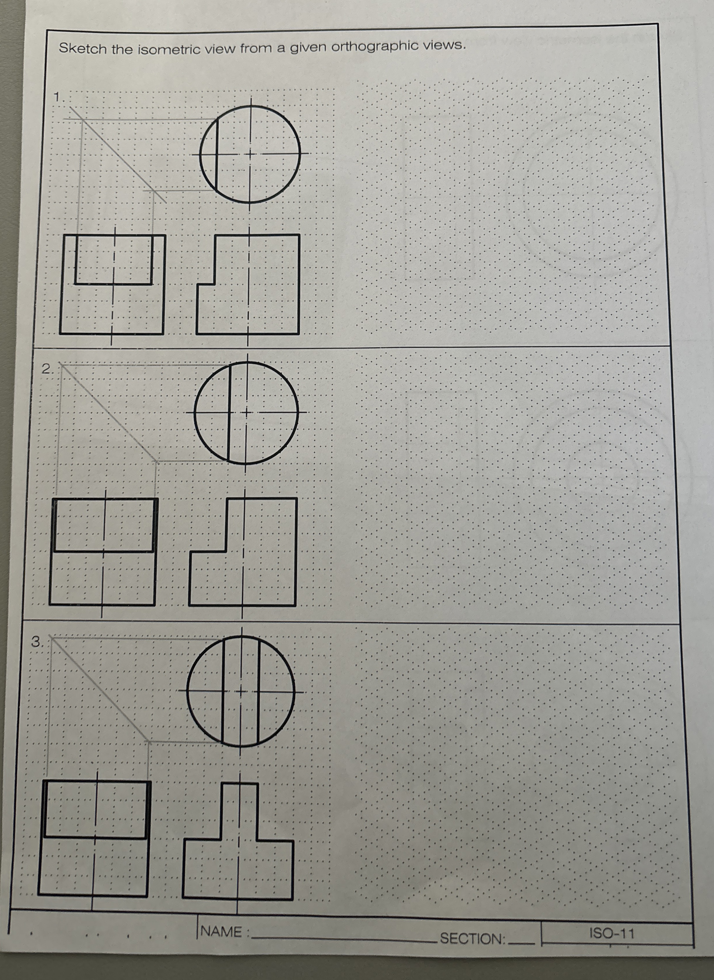 Sketch the isometric view from a given