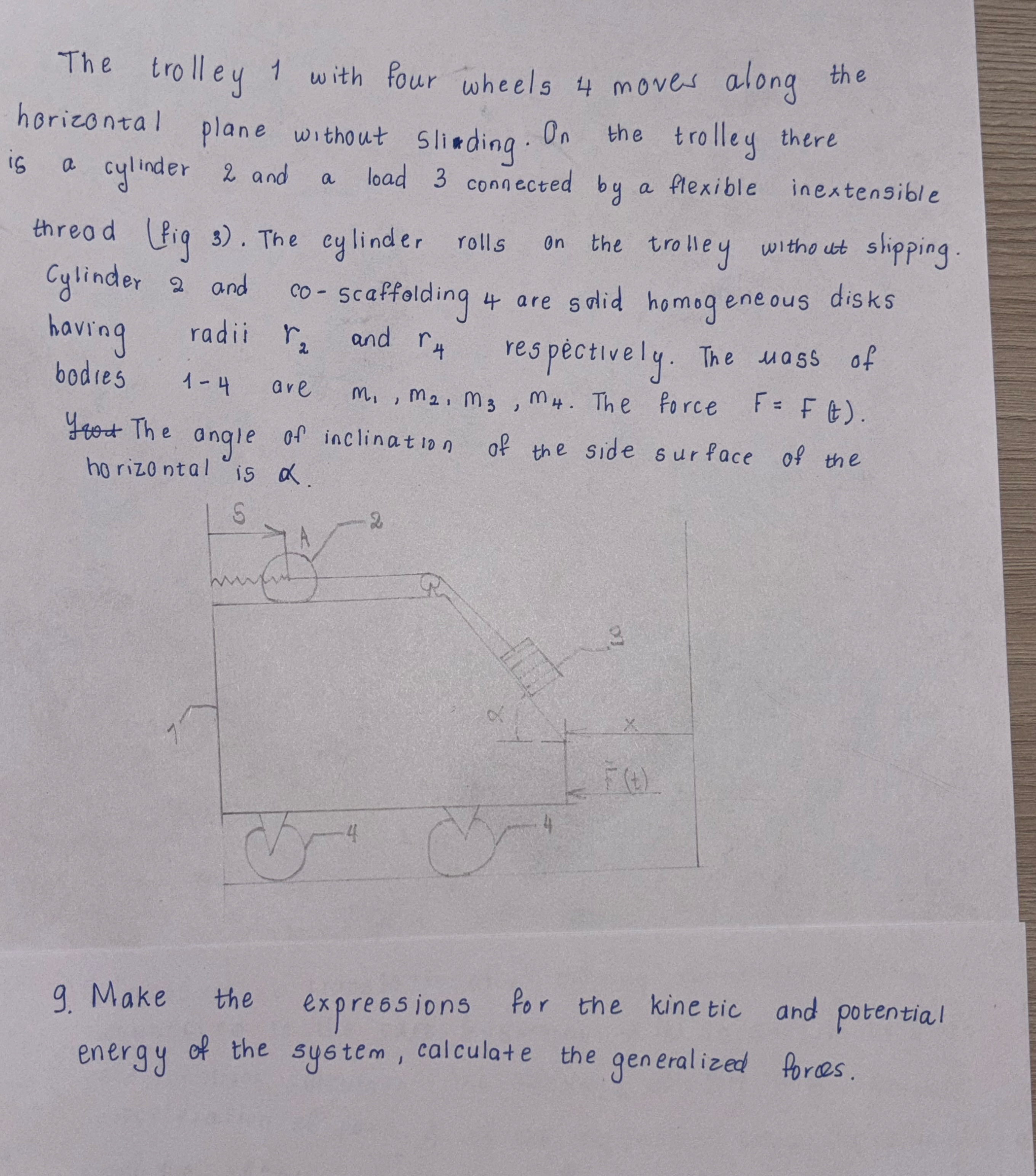 The trolley 1 with four wheels 4 moves along the