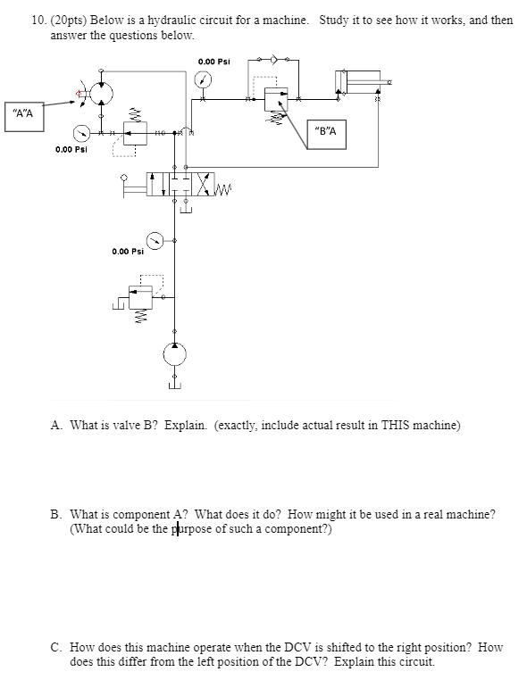 ( 2 0 pts ) Below is a hydraulic circuit for a