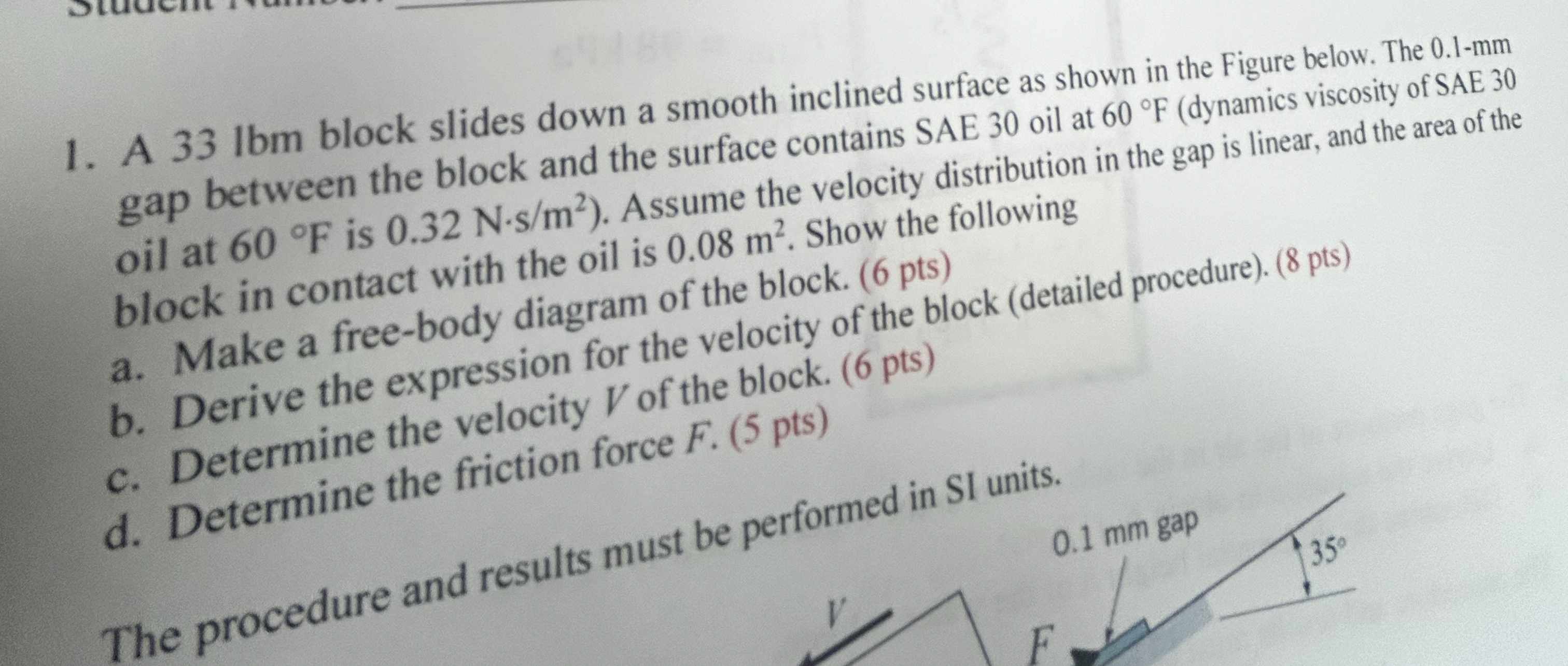 A 3 3 lbm block slides down a smooth inclined