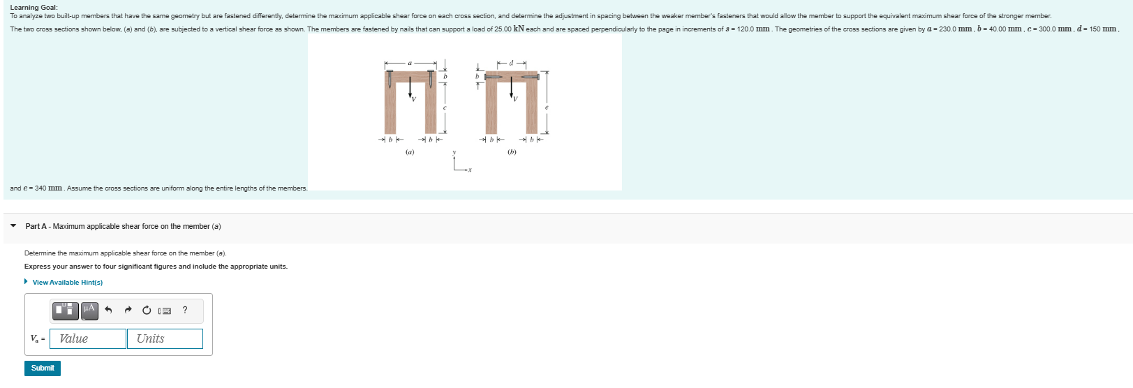 Learning Goal: and \ ( e = 3 4 0 \ mathrm { ~mm }