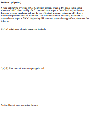 Problem 2 ( 3 0 points ) A rigid tank having a