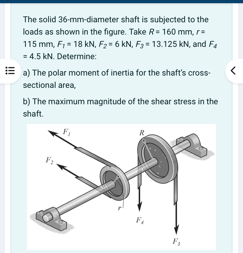 The solid 3 6 - mm - diameter shaft is subjected