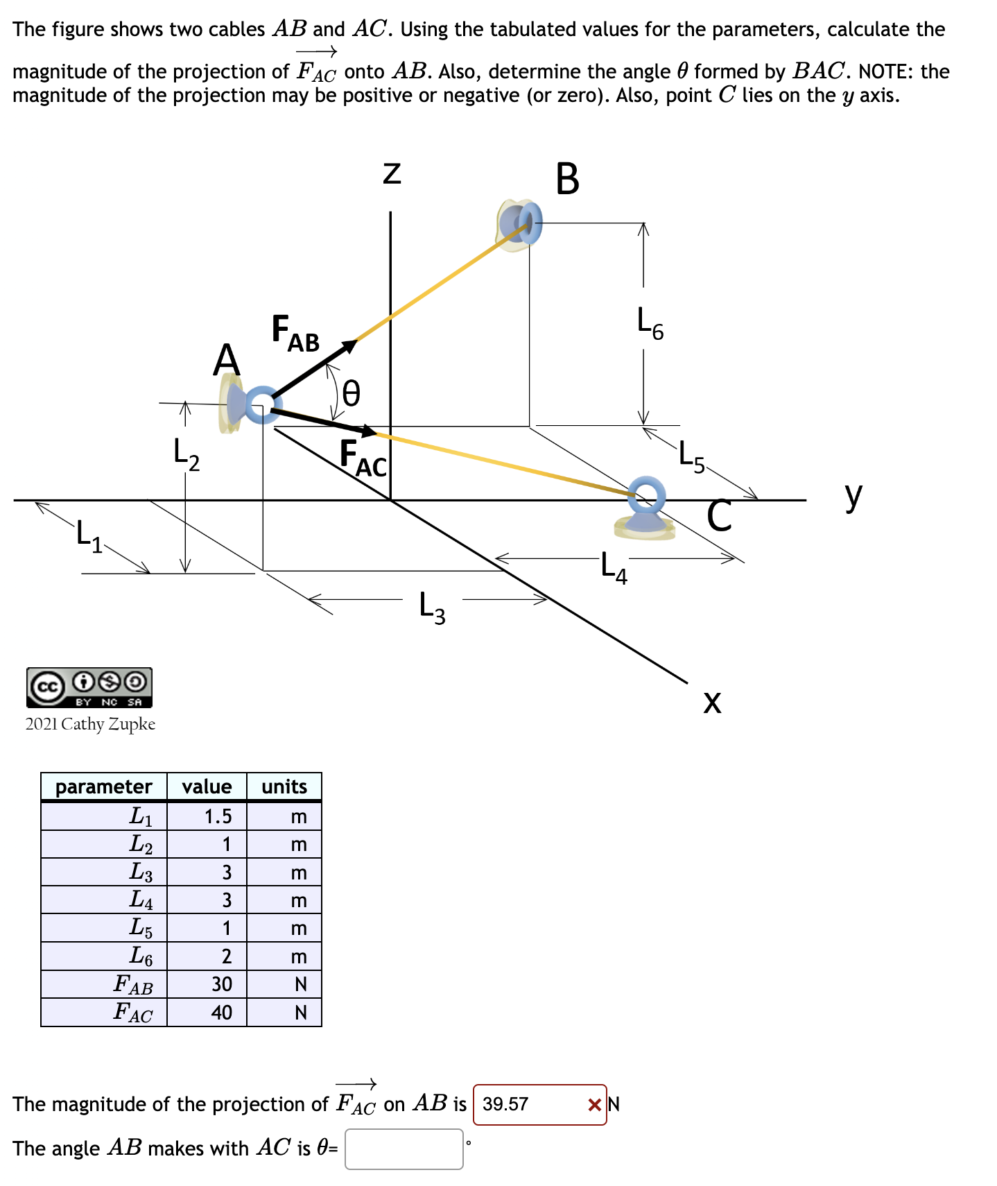 The figure shows two cables A B and A C . Using
