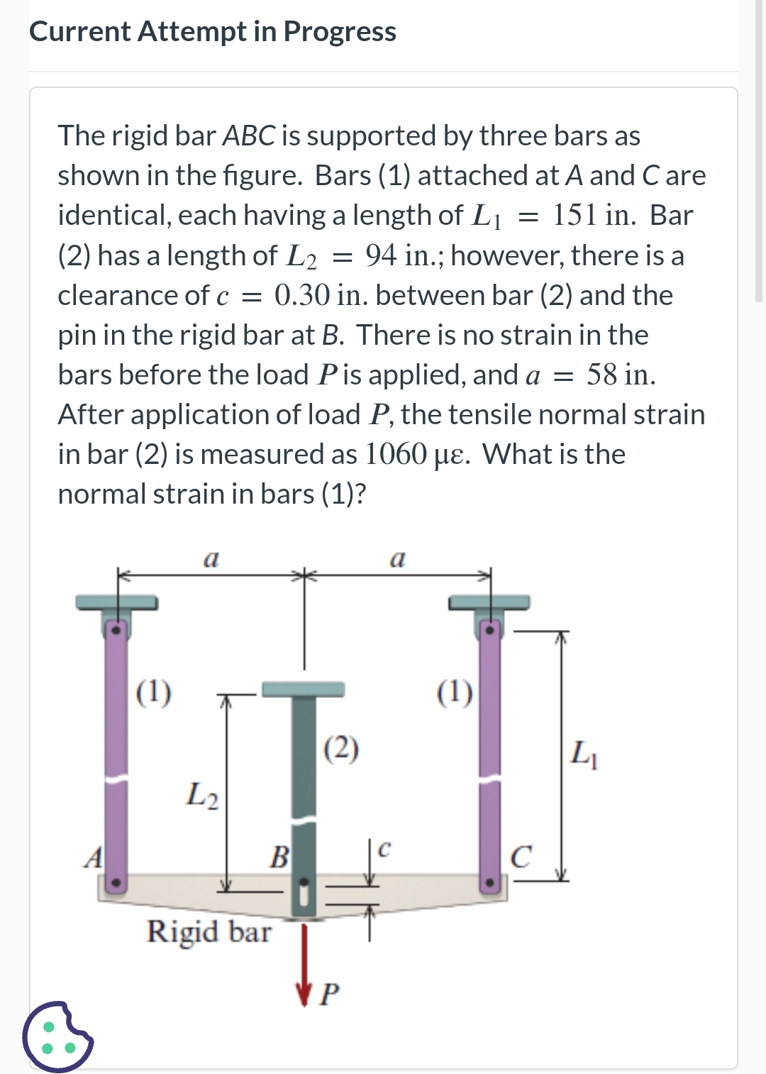Current Attempt in Progress The rigid bar ABC is