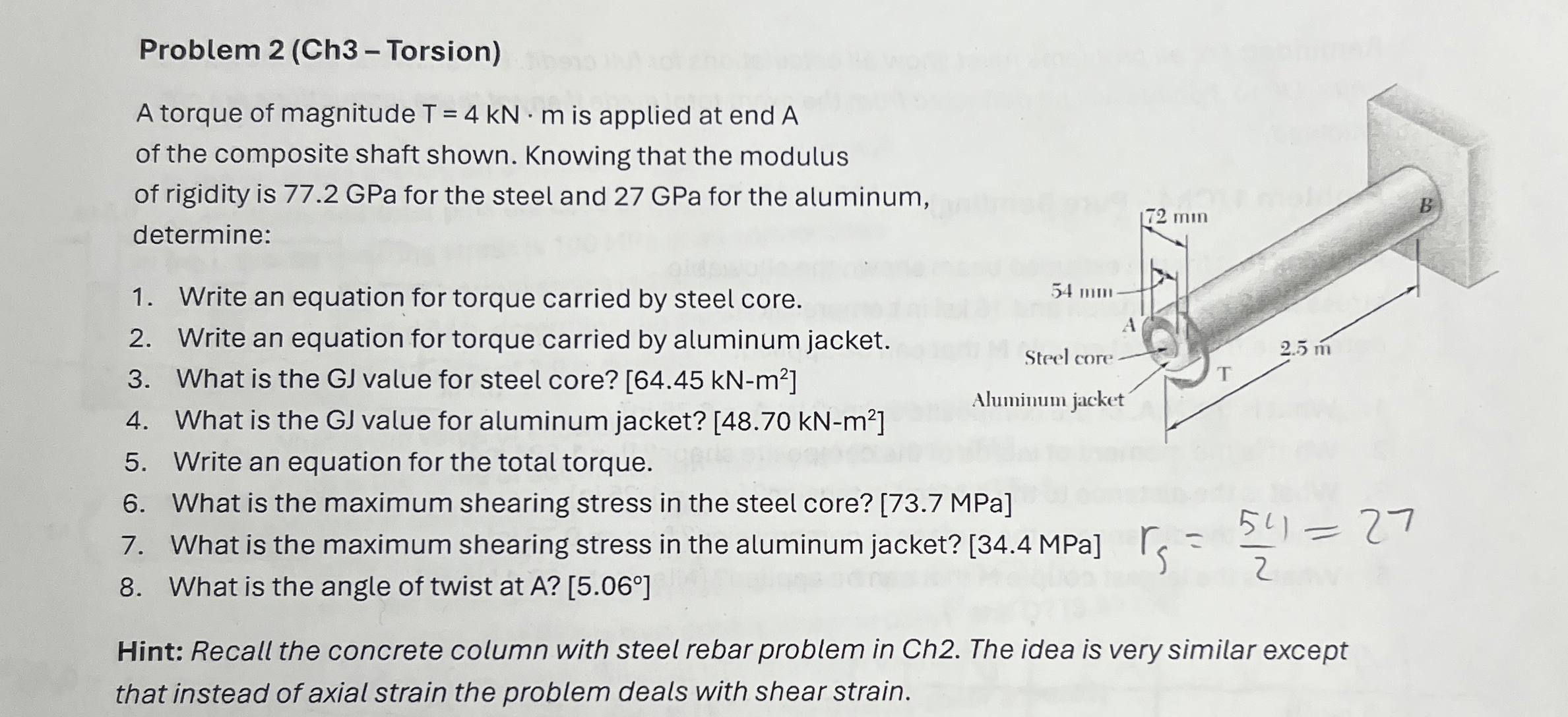 Problem 2 ( Ch 3 - Torsion ) A torque of