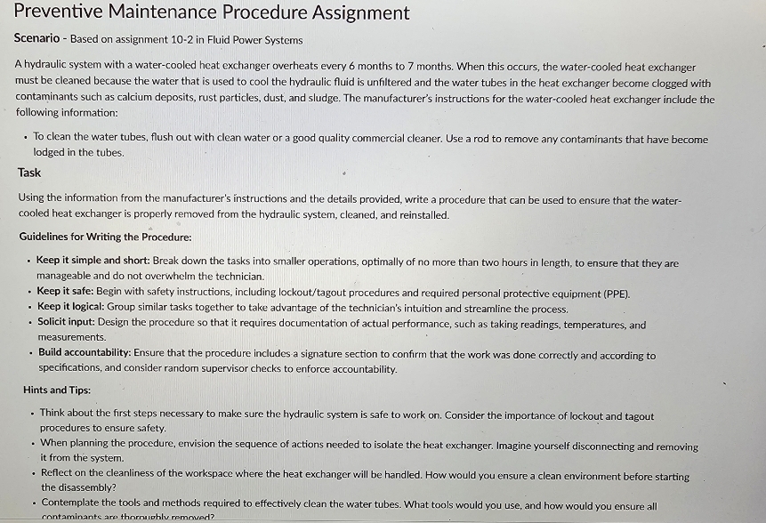 Preventive Maintenance Procedure Assignment