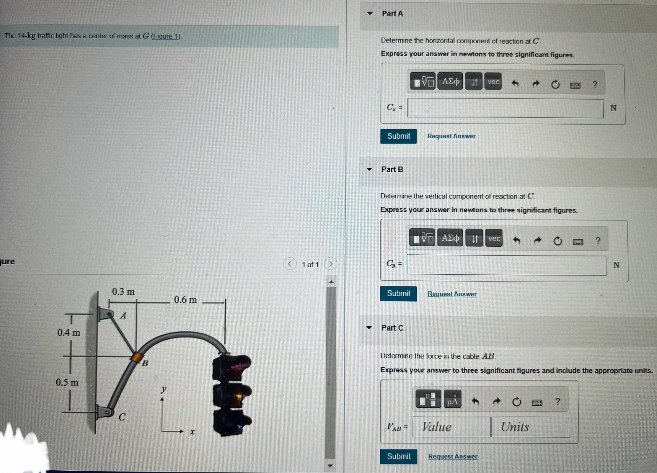 The 1 4 kg traffic light has a center of mass at