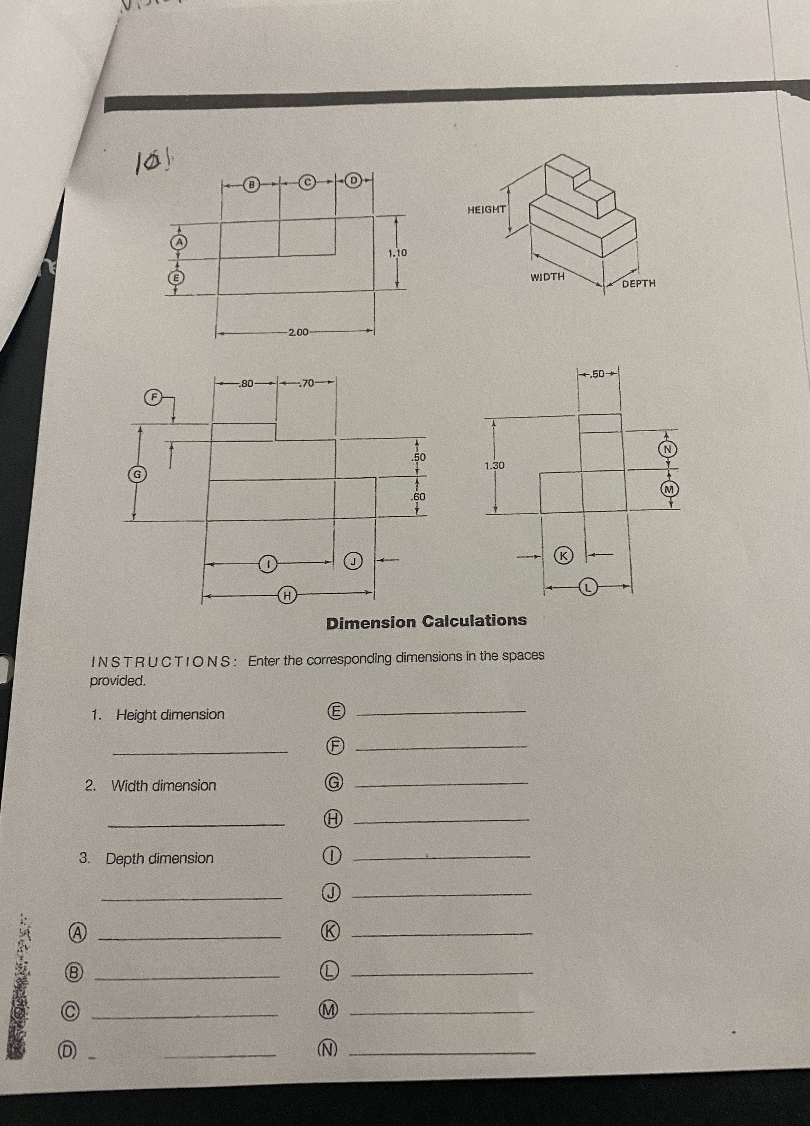 | n i | | Dimension Calculations INSTRUCTIONS: