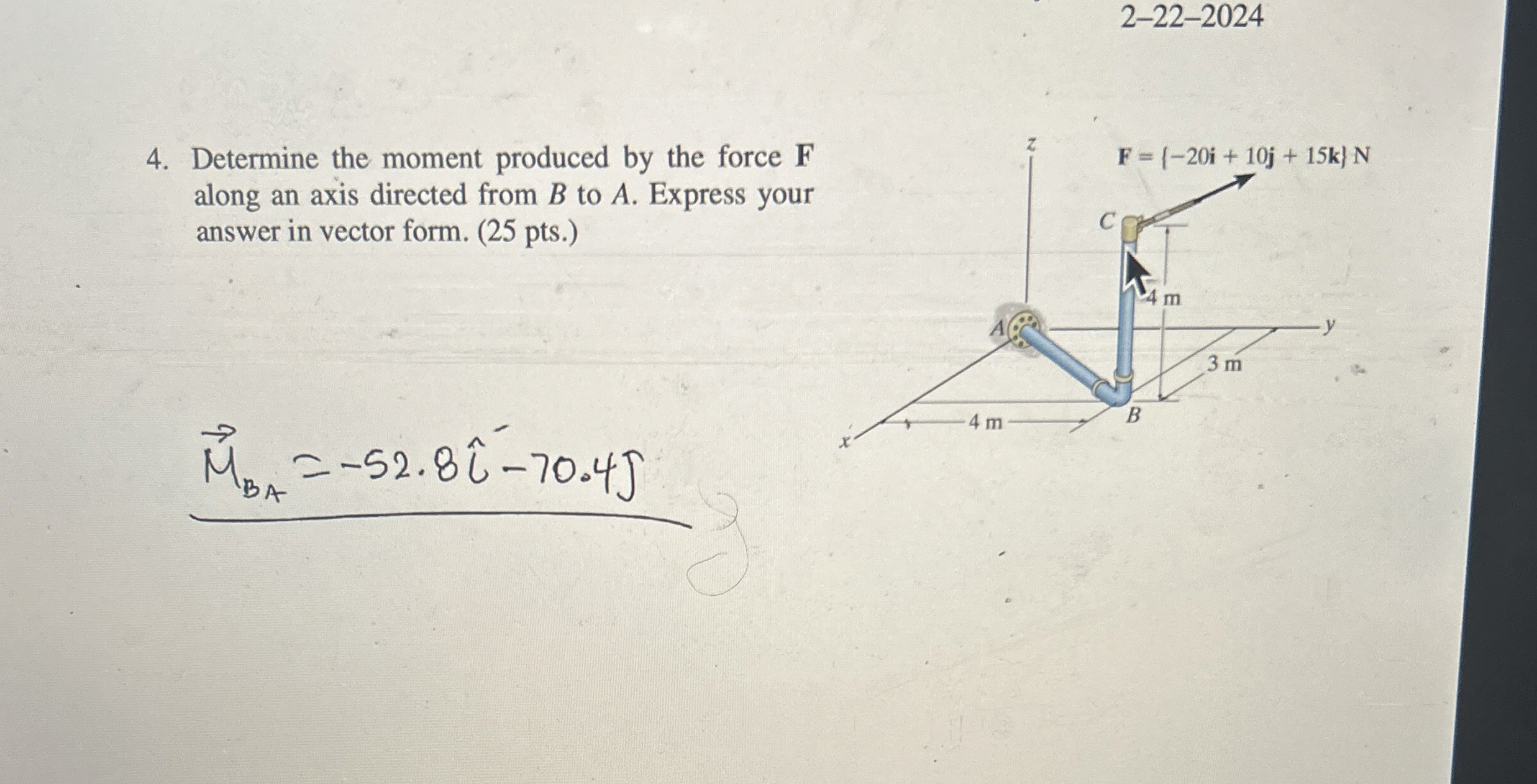 2 - 2 2 - 2 0 2 4 Determine the moment produced