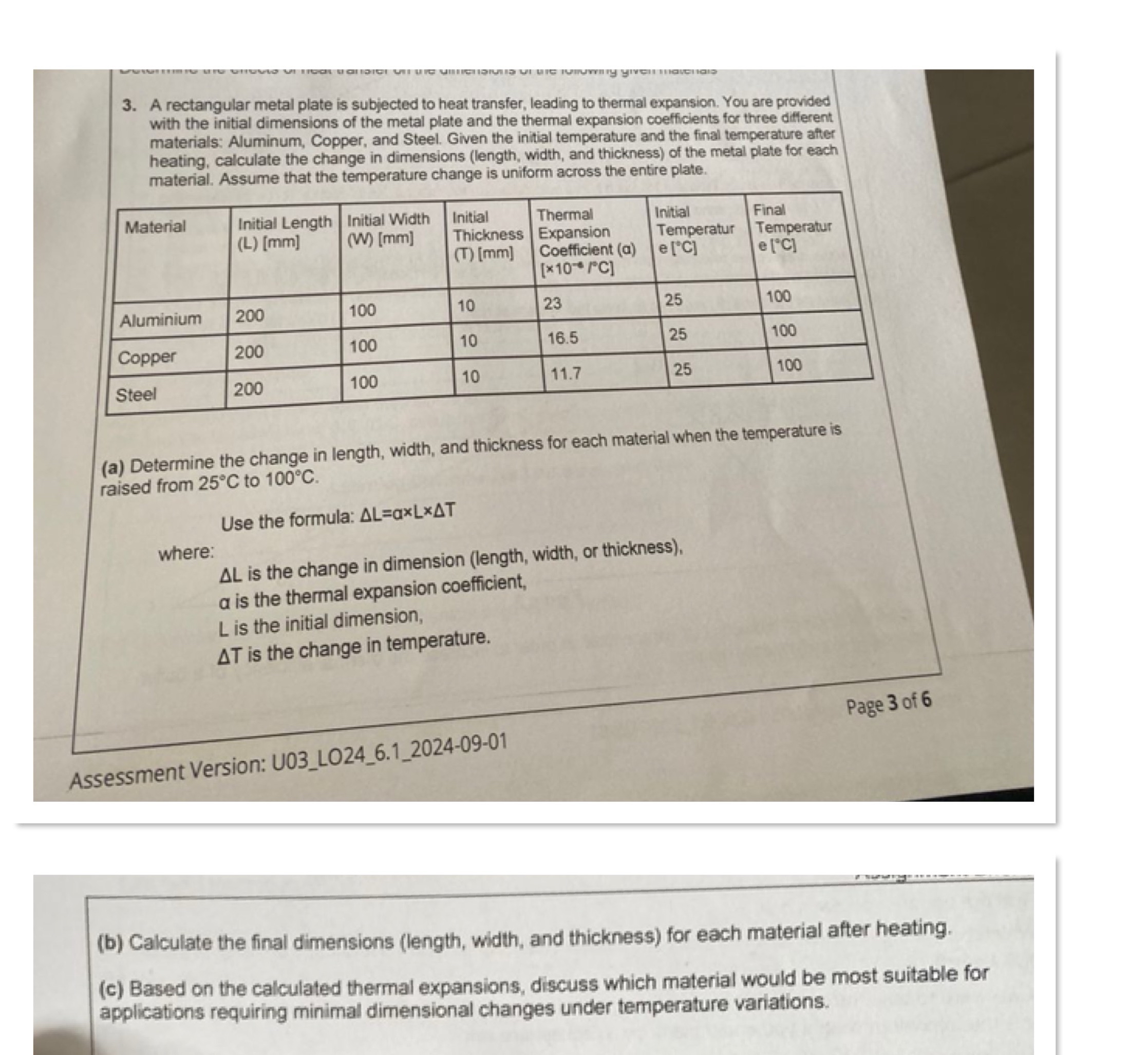 A rectangular metal plate is subjected to heat