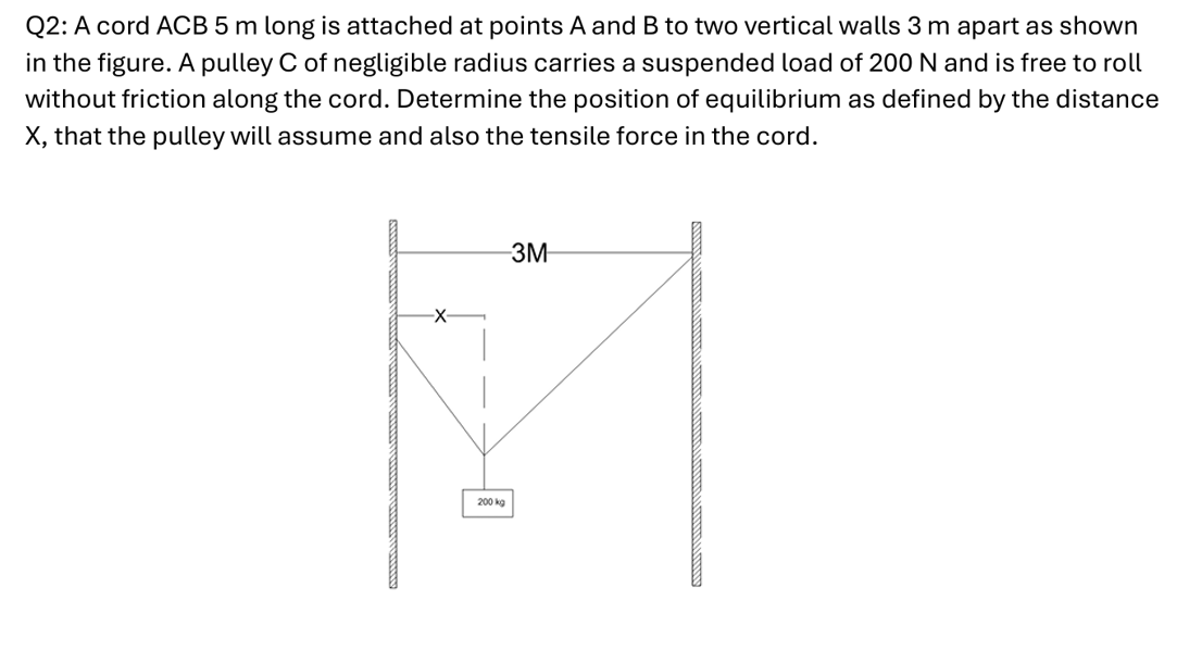 Q 2 : A cord ACB 5 m long is attached at points \