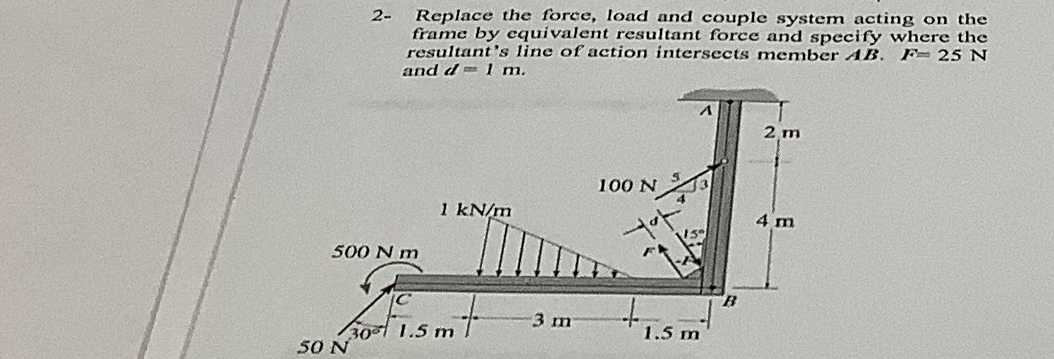 2 - Replace the force, load and couple system