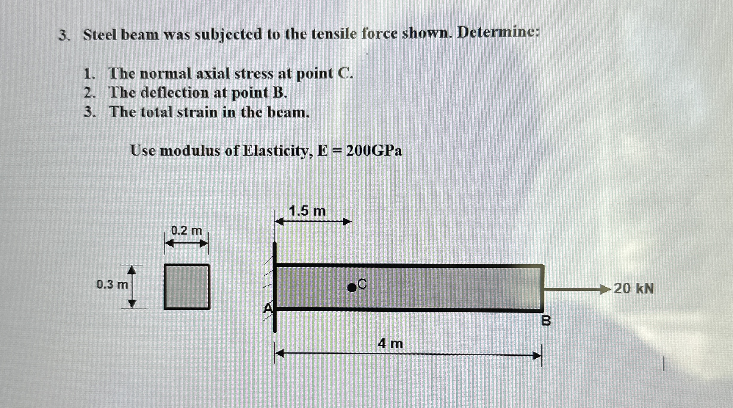 Steel beam was subjected to the tensile force