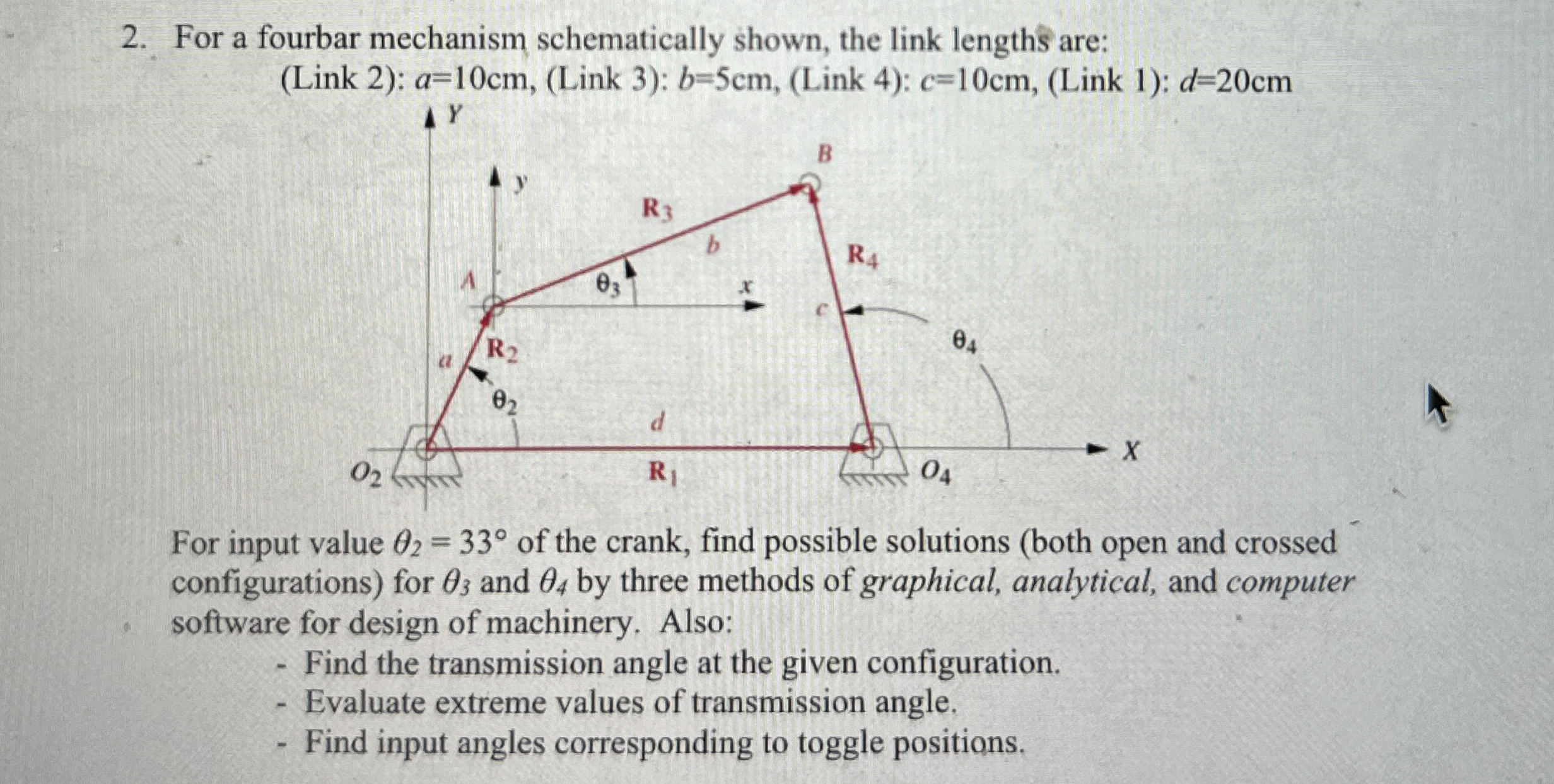 For a fourbar mechanism schematically shown, the
