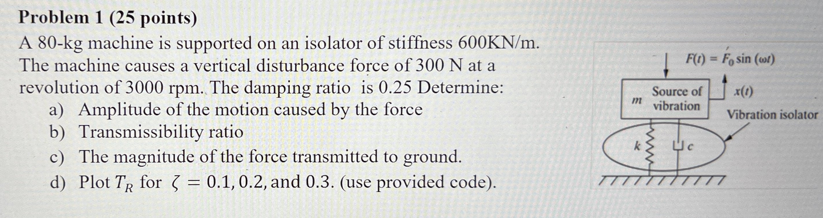 Problem 1 ( 2 5 points ) A 8 0 - kg machine is