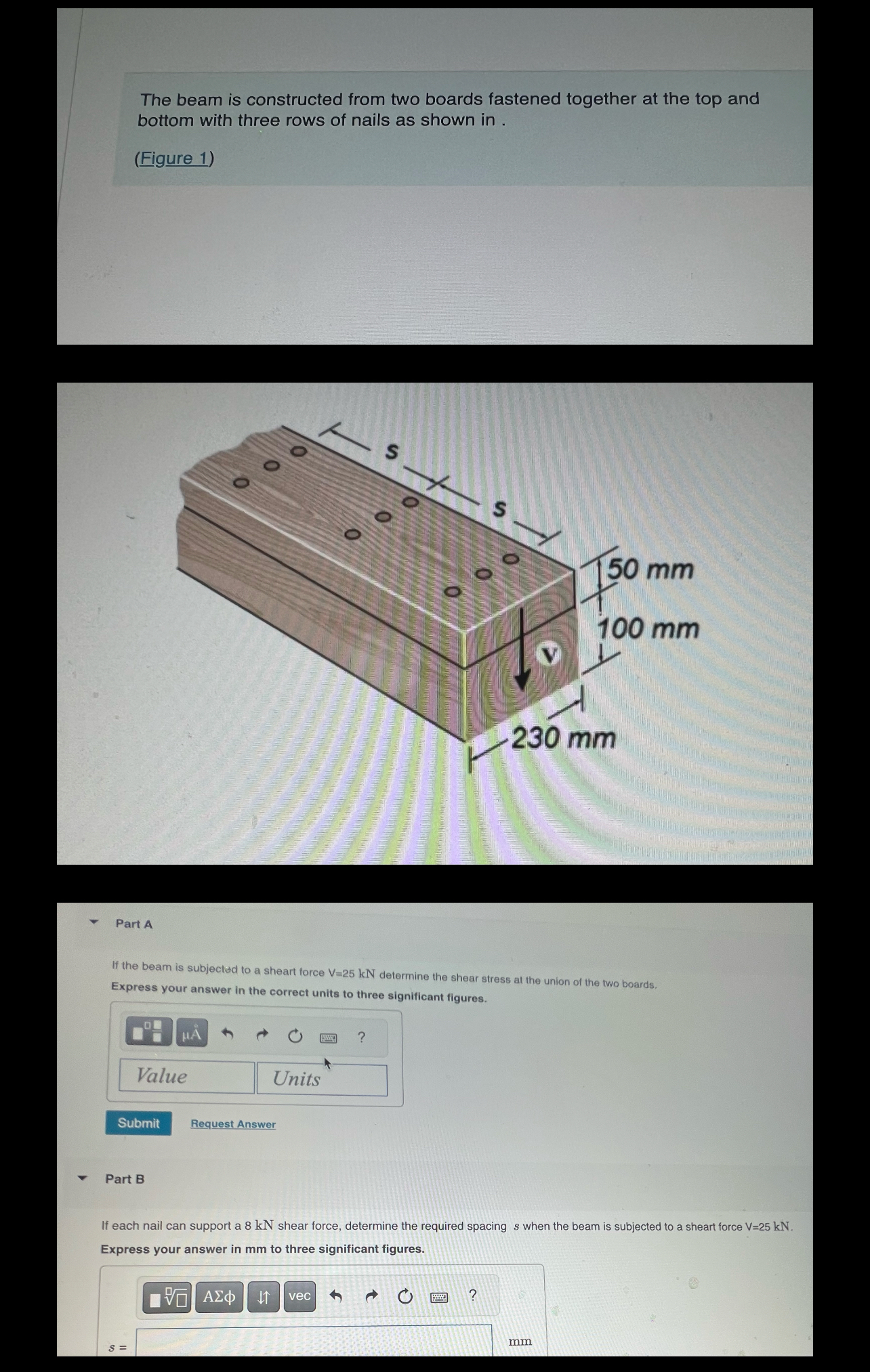 The beam is constructed from two boards fastened