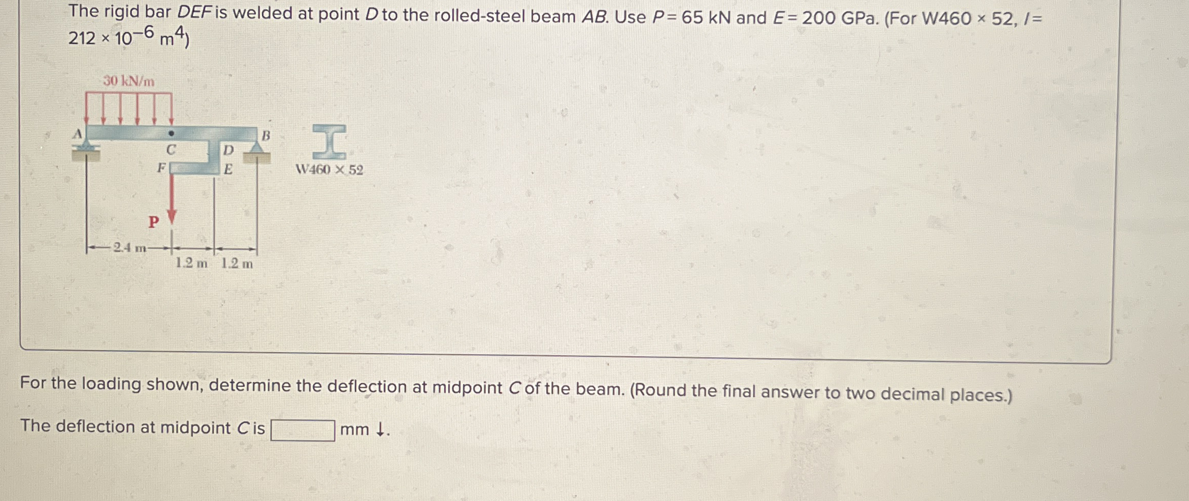 The rigid bar DEF is welded at point D to the