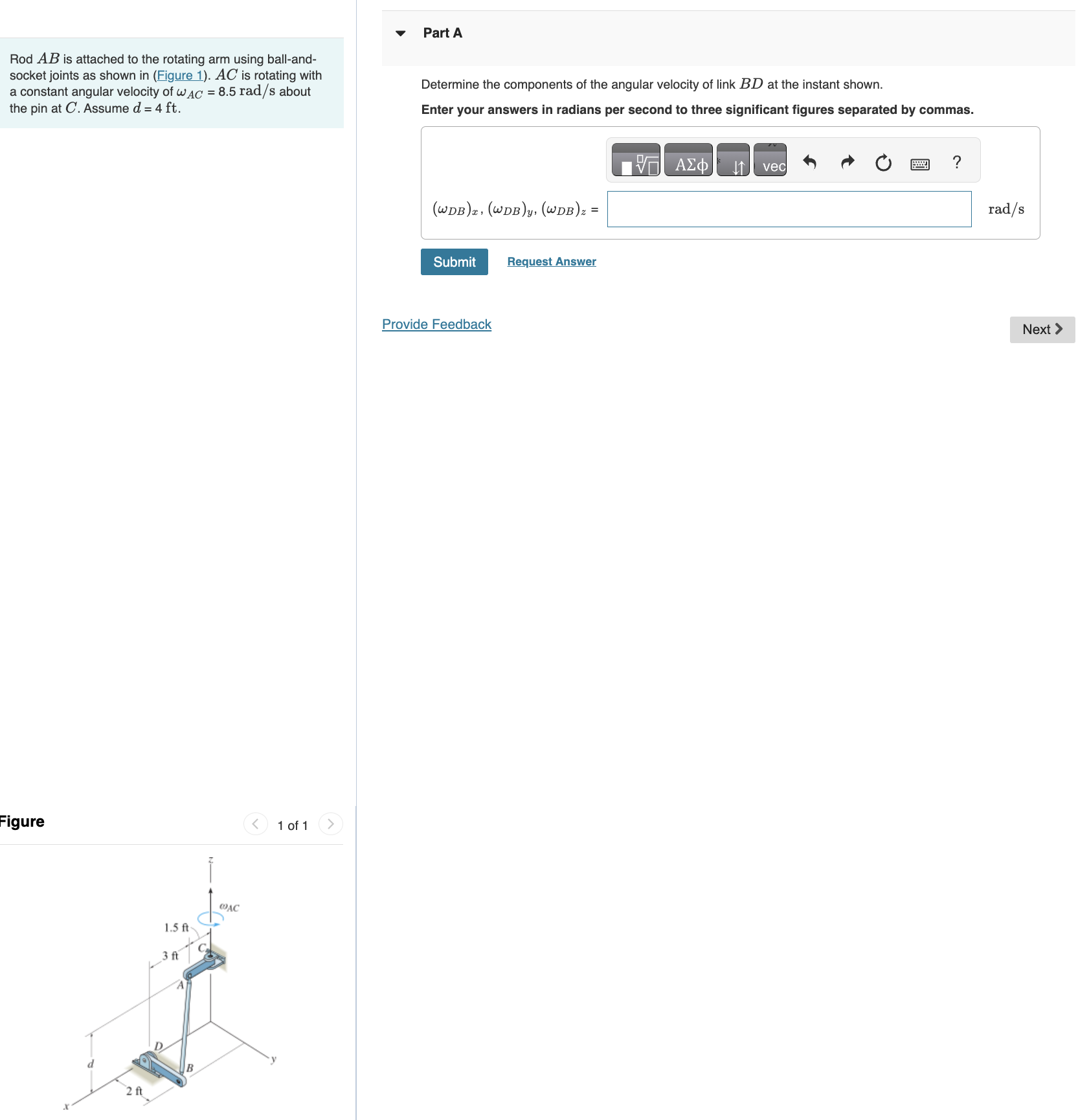 Part A Rod A B is attached to the rotating arm