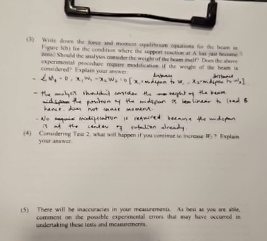 ( 3 ) Write down the force and moment equilibrium
