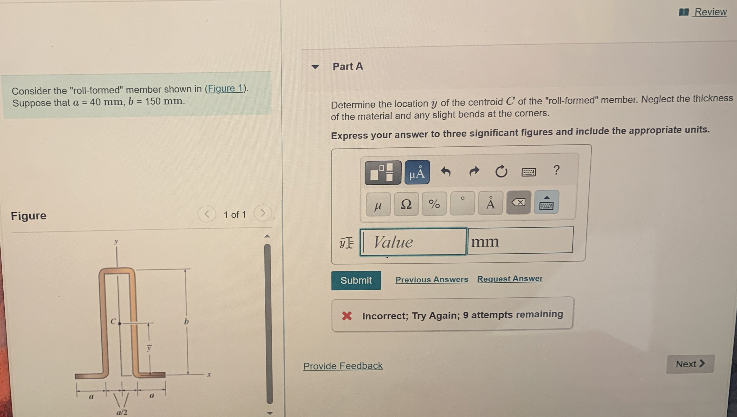 Review Consider the "roll - formed" member shown