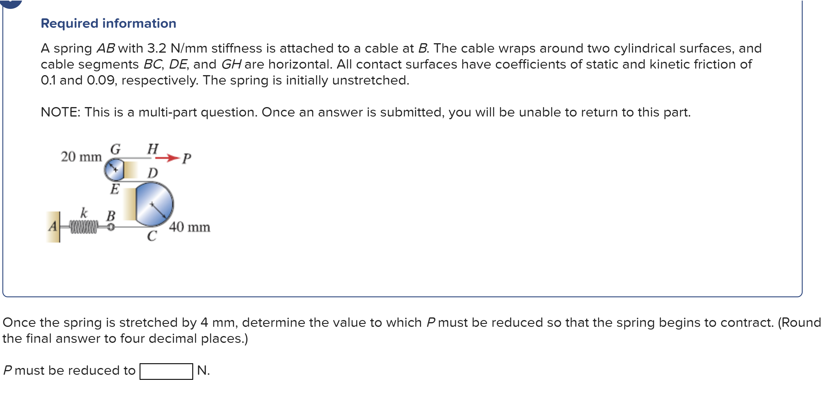 A spring AB with 3 . 2 N / mm stiffness is