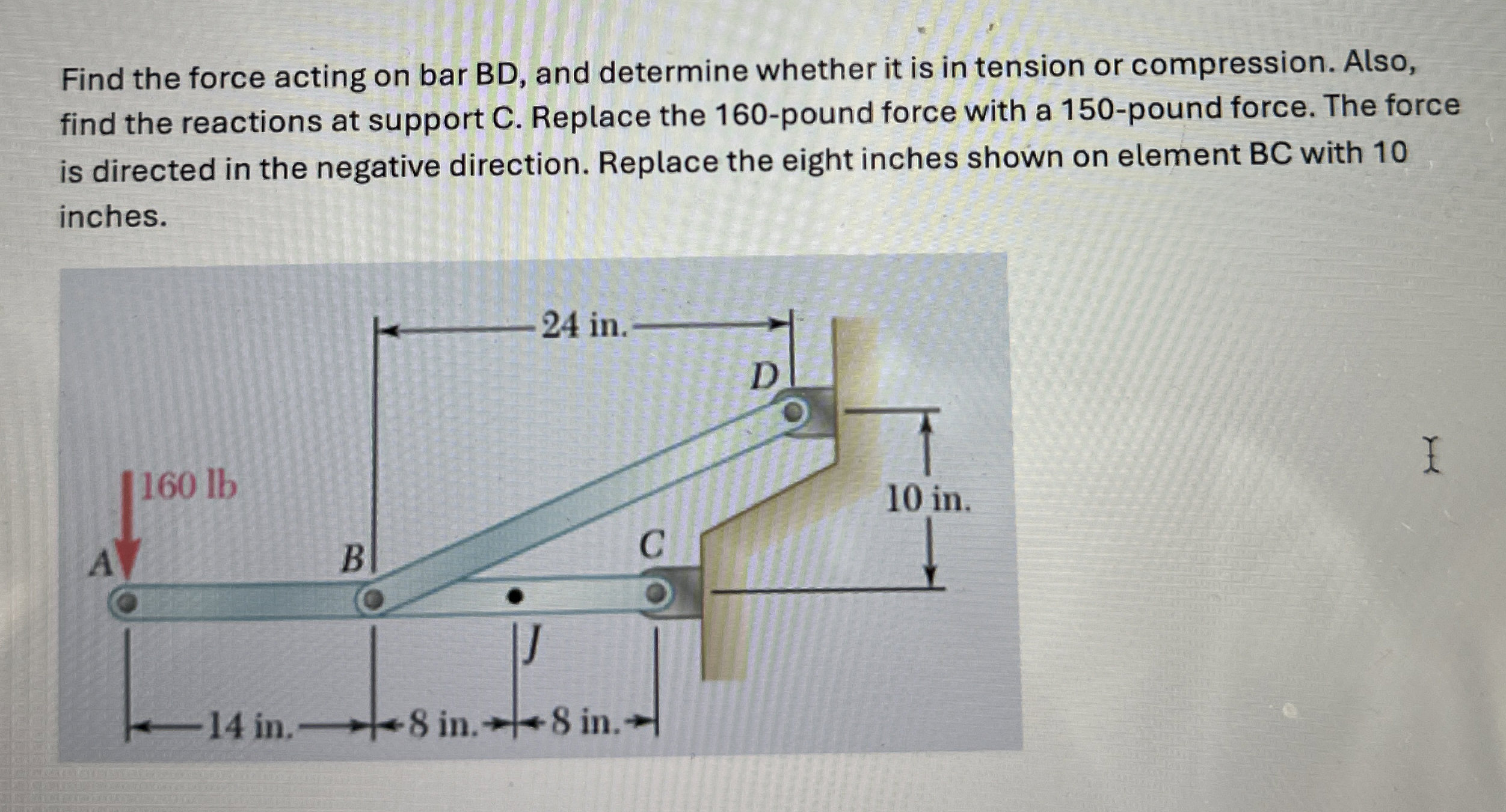 Find the force acting on bar BD , and determine