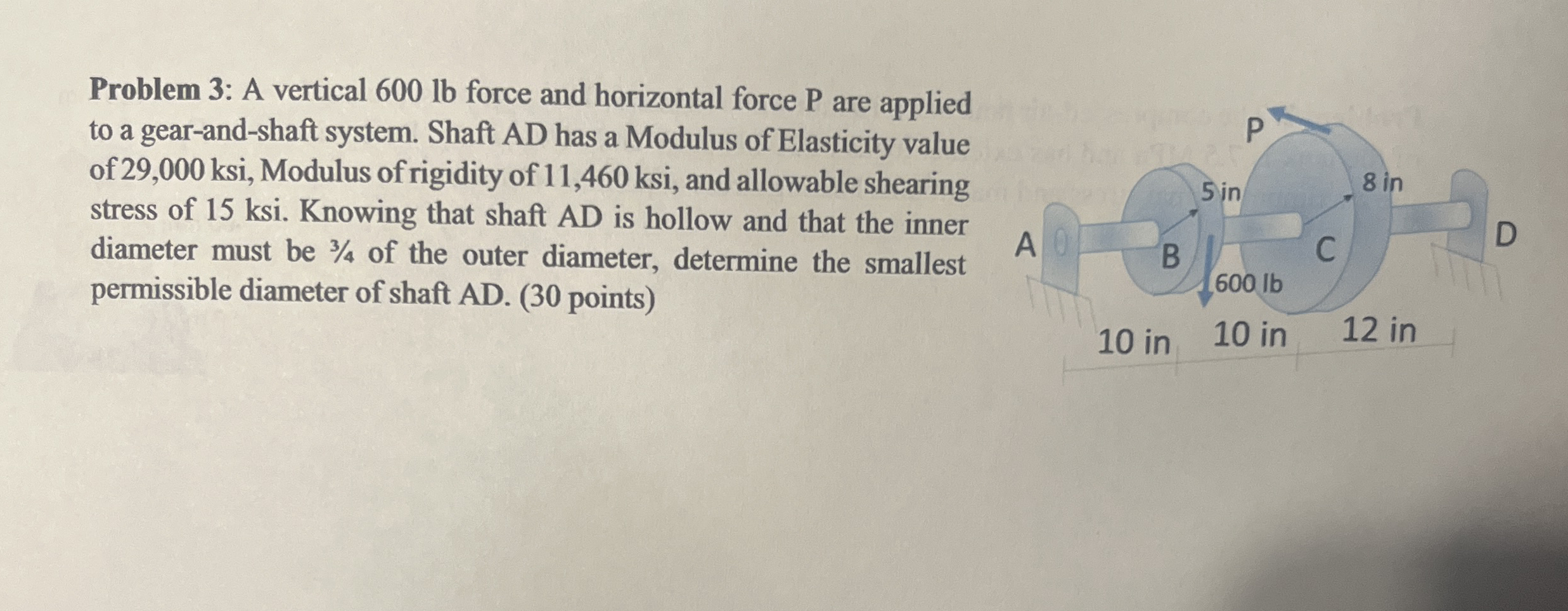 Problem 3 : A vertical 6 0 0 lb force and