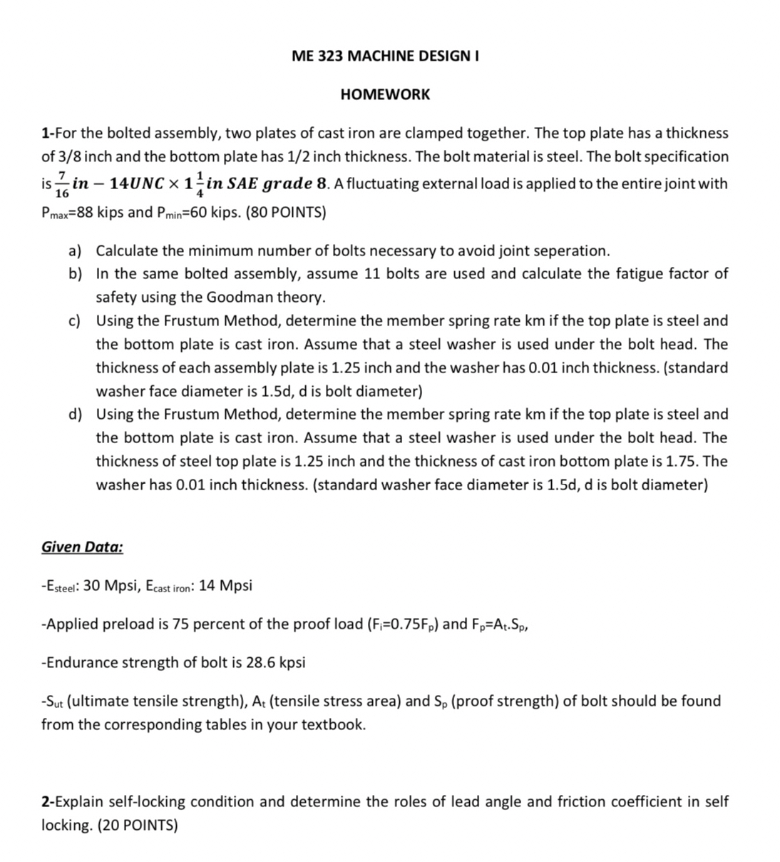 ME 3 2 3 MACHINE DESIGN I HOMEWORK 1 - For the