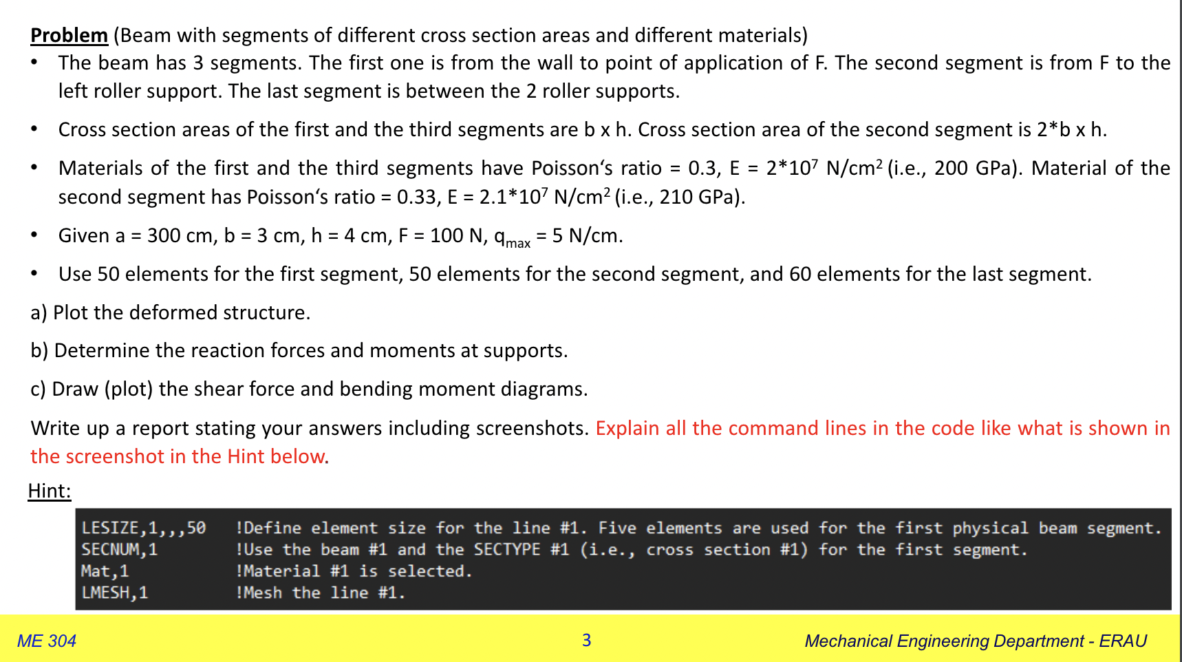 Problem ( Beam with segments of different cross