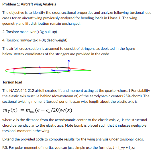 Problem 1 : Aircraft wing Analysis The objective